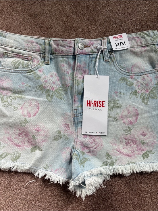 Celebrity Pink Pants - Celebrity Pink The Doll Hi-Rise Floral Denim cutoff Shorts large 12 waist 31 NWT